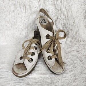 Fly London Ylva Metallic Wedge Lace Up Sandals Size 39